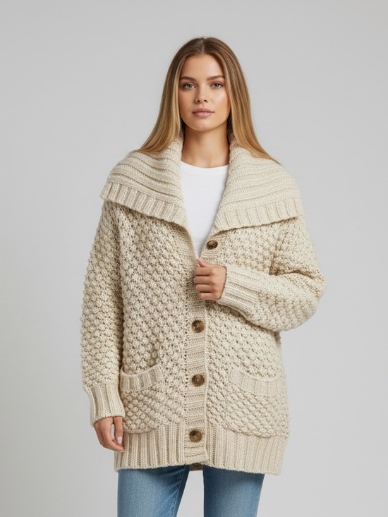 Talbots Sweaters - Talbots Chunky Knit Shawl Collar Cardigan - Cream
